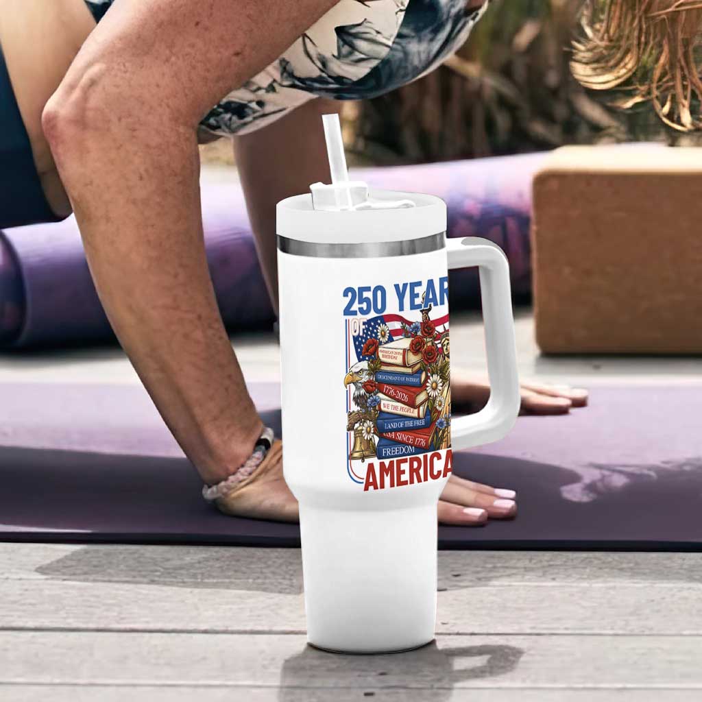 250 Years American Anniversary Tumbler With Handle Patriotic Book Reader 4th of July