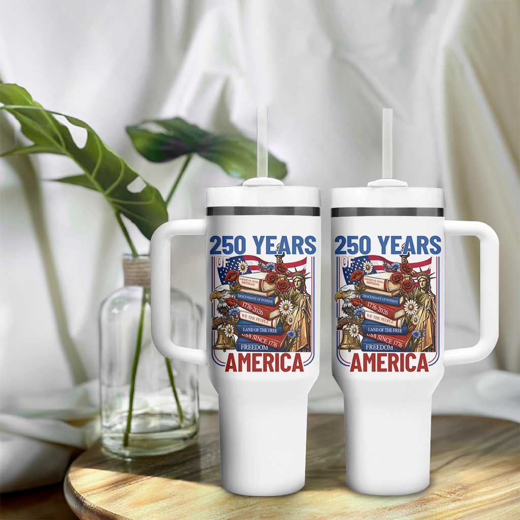 250 Years American Anniversary Tumbler With Handle Patriotic Book Reader 4th of July