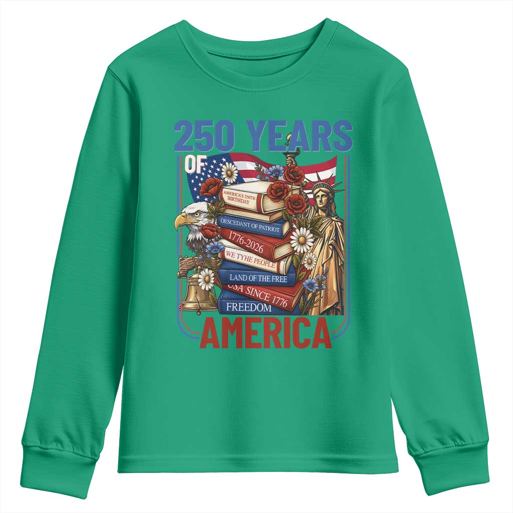 250 Years American Anniversary Youth Sweatshirt Patriotic Book Reader 4th of July