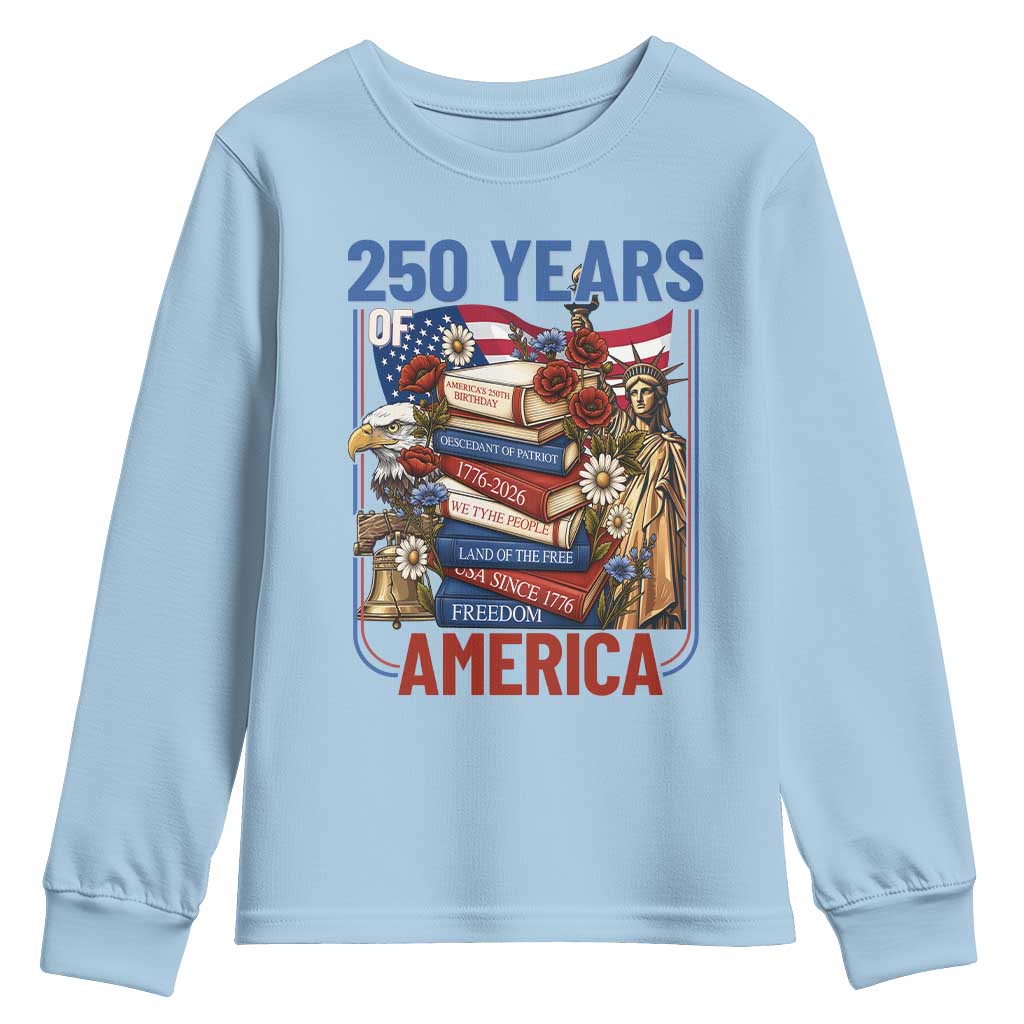 250 Years American Anniversary Youth Sweatshirt Patriotic Book Reader 4th of July