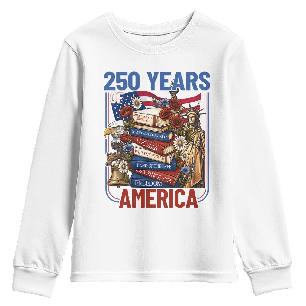 250 Years American Anniversary Youth Sweatshirt Patriotic Book Reader 4th of July