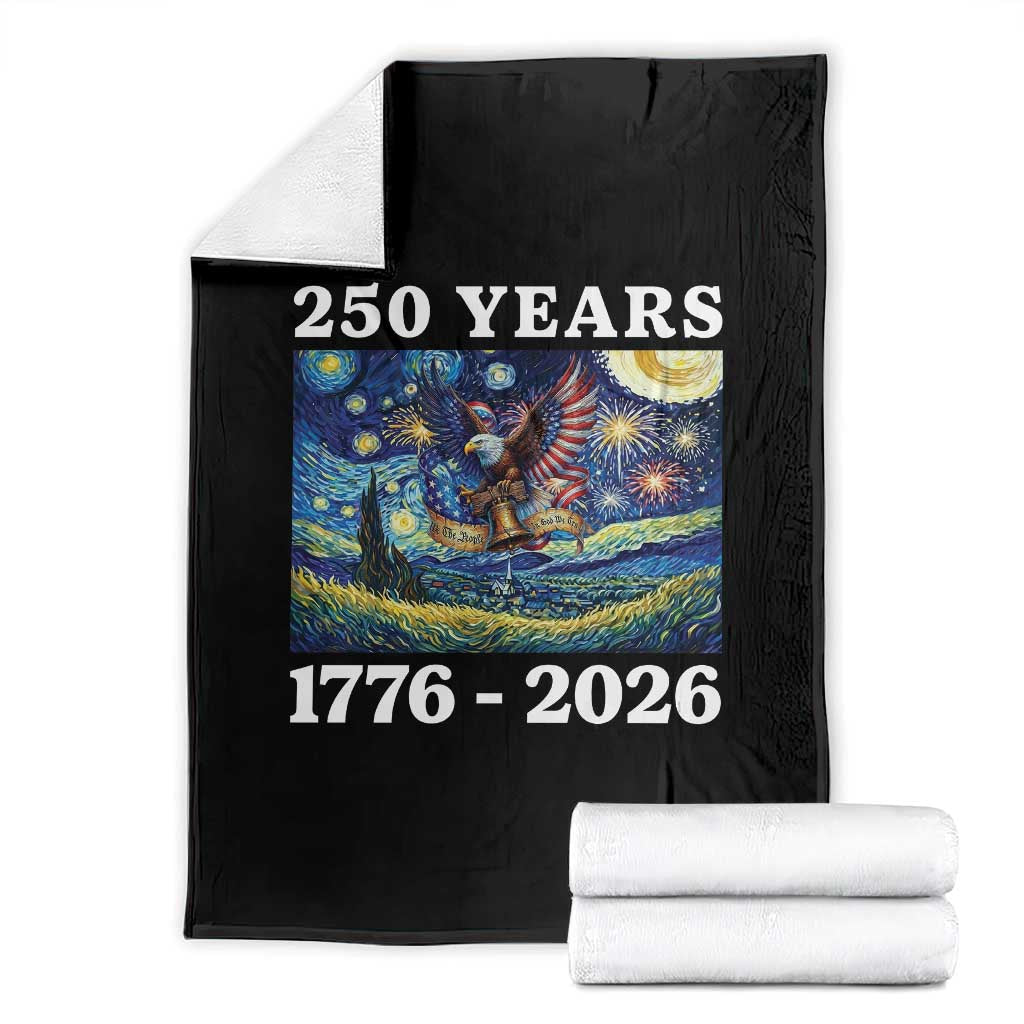 250th America Anniversary Throw Blanket Starry Night Patriotic Eagle Liberty Bell American Flag