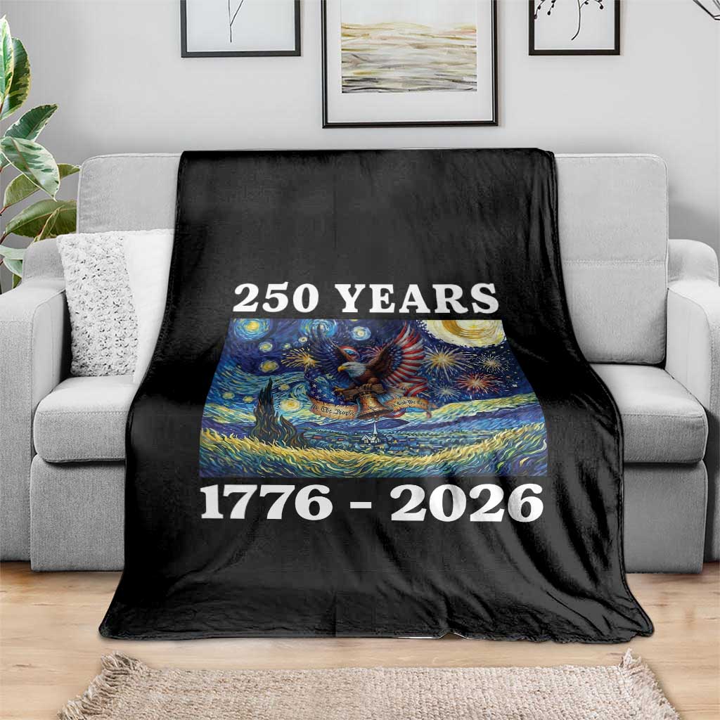 250th America Anniversary Throw Blanket Starry Night Patriotic Eagle Liberty Bell American Flag