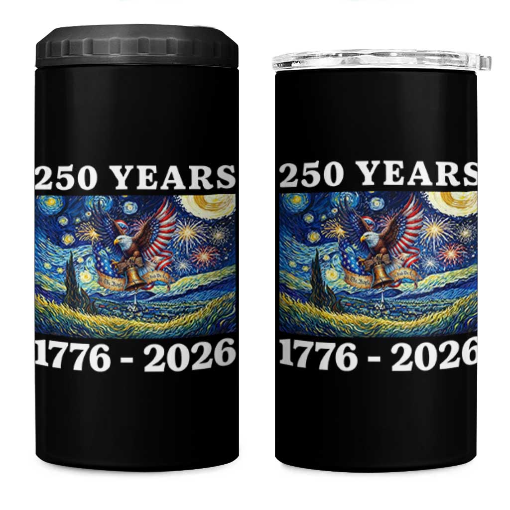 250th America Anniversary 4 in 1 Can Cooler Tumbler Starry Night Patriotic Eagle Liberty Bell American Flag