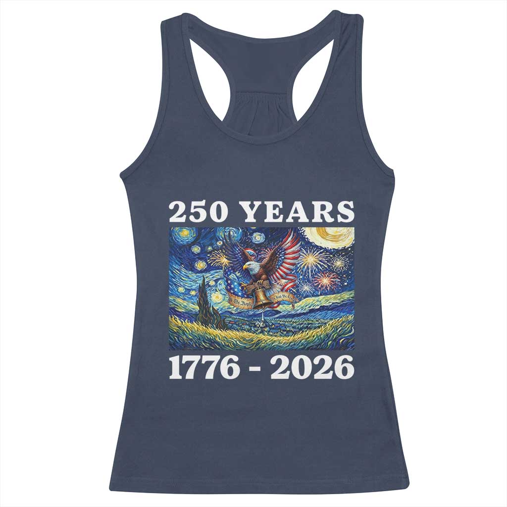 250th America Anniversary Racerback Tank Top Starry Night Patriotic Eagle Liberty Bell American Flag