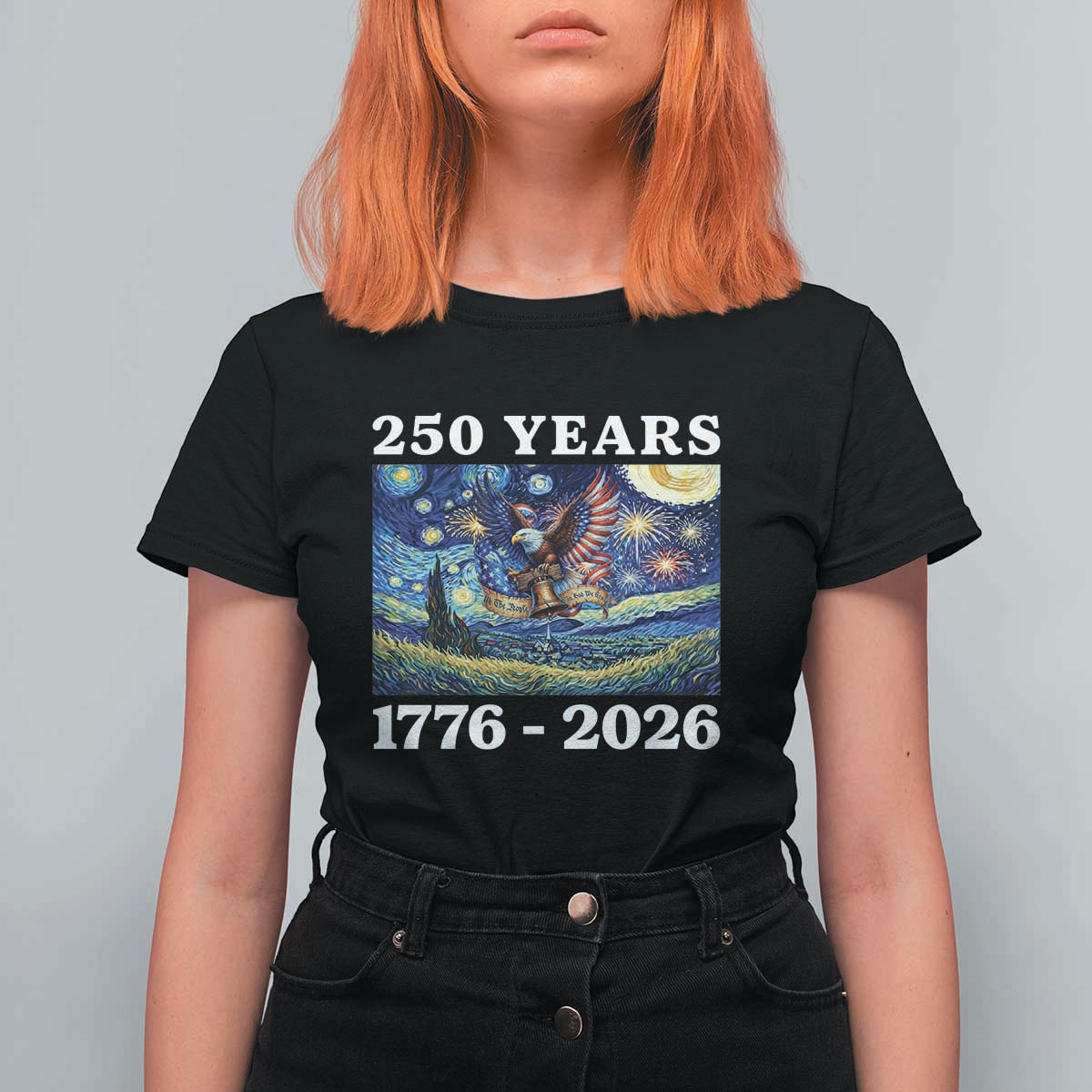 250th America Anniversary T Shirt For Women Starry Night Patriotic Eagle Liberty Bell American Flag