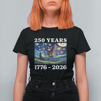 250th America Anniversary T Shirt For Women Starry Night Patriotic Eagle Liberty Bell American Flag