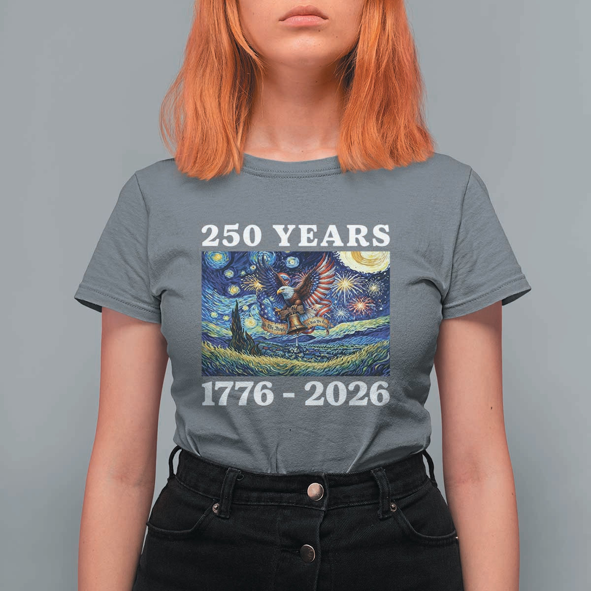 250th America Anniversary T Shirt For Women Starry Night Patriotic Eagle Liberty Bell American Flag