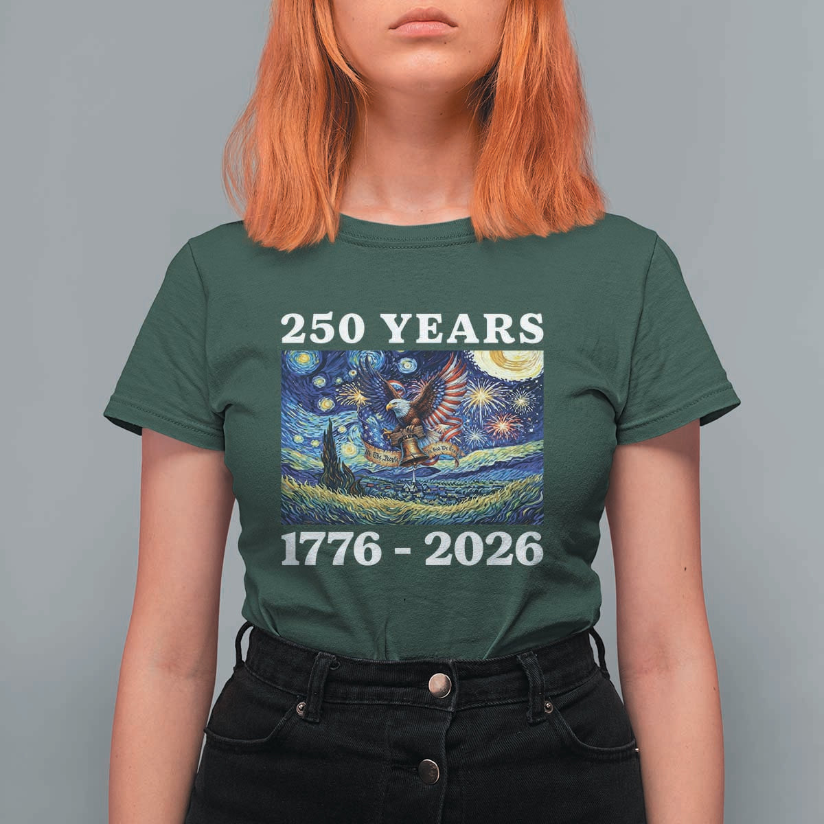 250th America Anniversary T Shirt For Women Starry Night Patriotic Eagle Liberty Bell American Flag