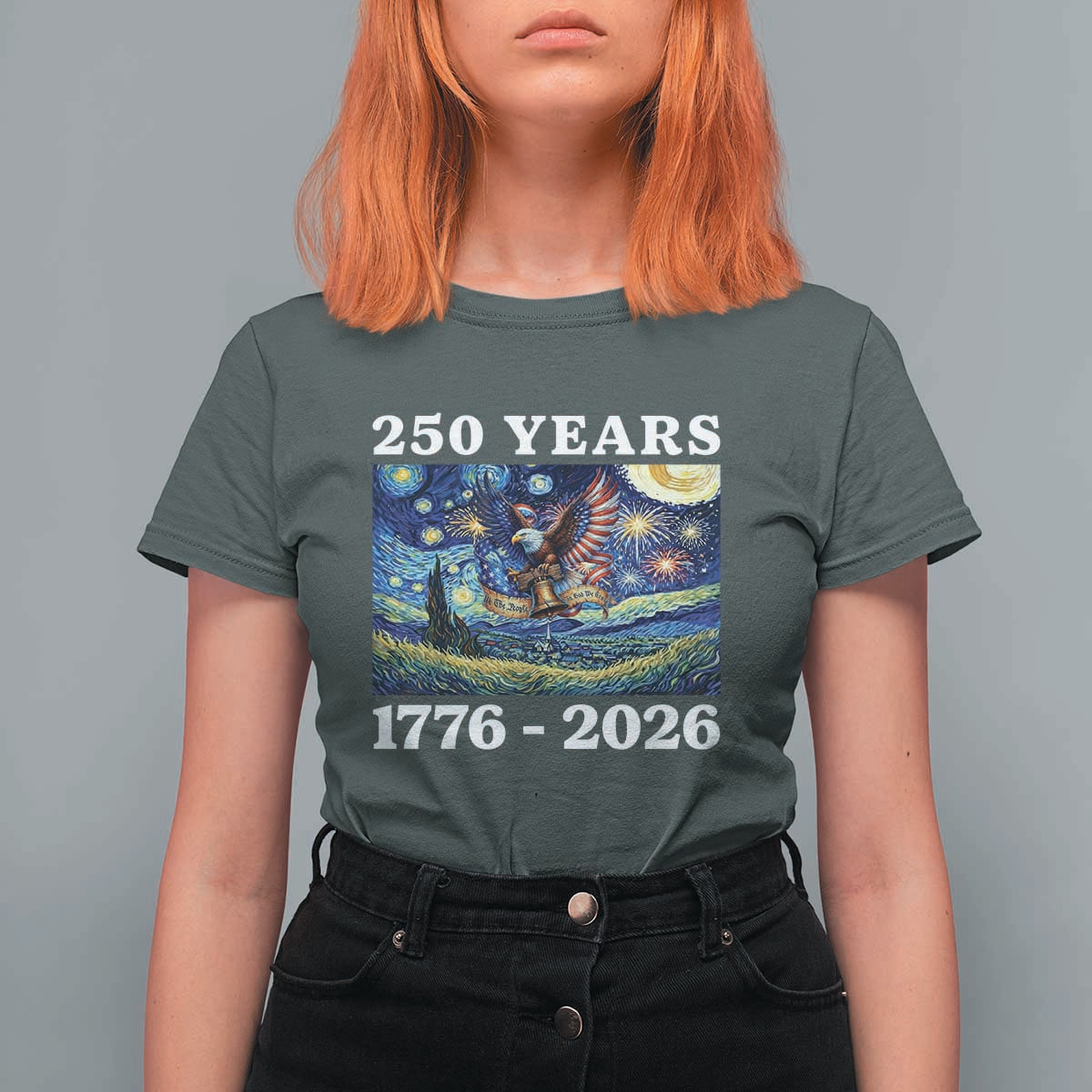 250th America Anniversary T Shirt For Women Starry Night Patriotic Eagle Liberty Bell American Flag