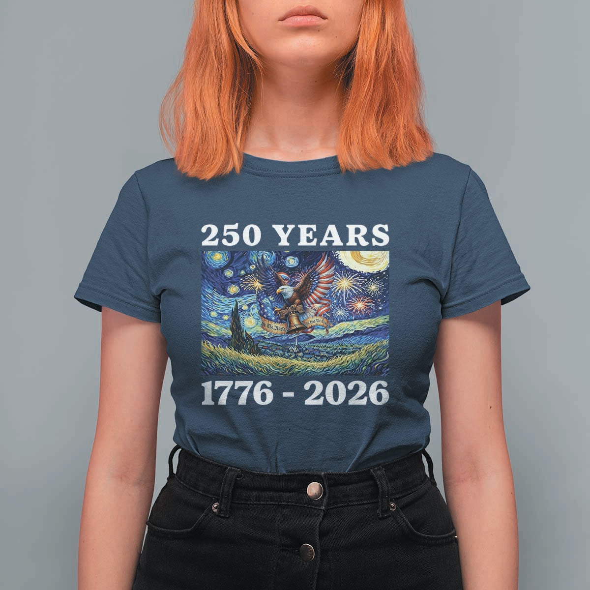 250th America Anniversary T Shirt For Women Starry Night Patriotic Eagle Liberty Bell American Flag