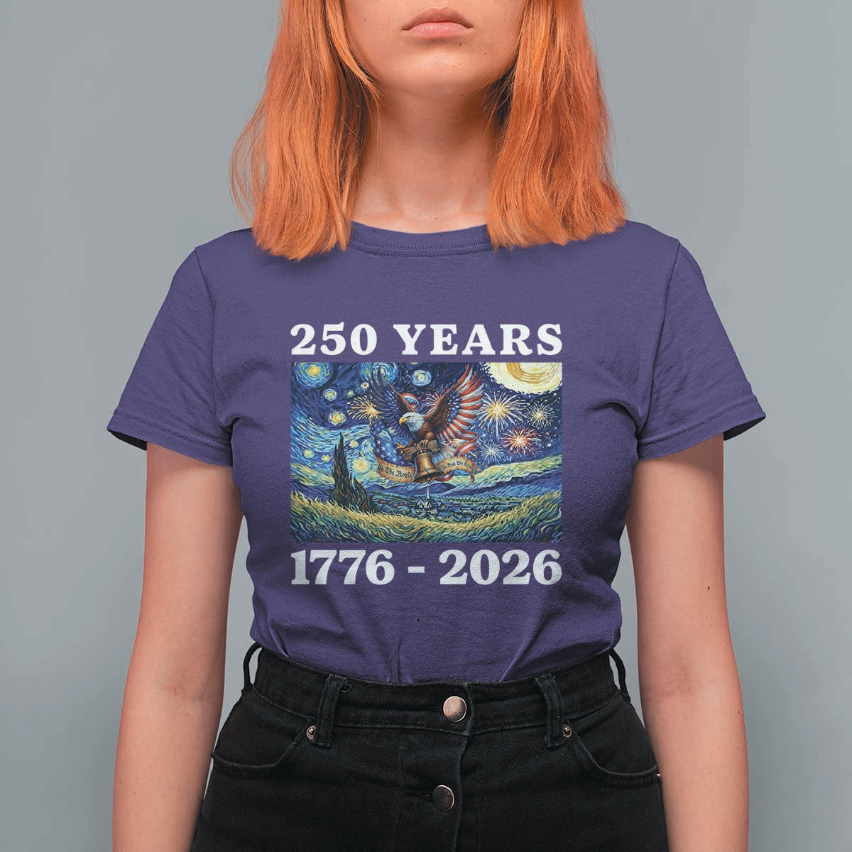 250th America Anniversary T Shirt For Women Starry Night Patriotic Eagle Liberty Bell American Flag