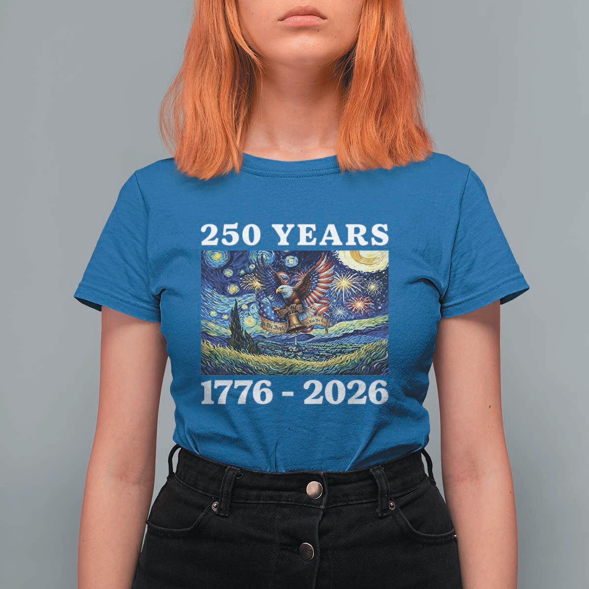 250th America Anniversary T Shirt For Women Starry Night Patriotic Eagle Liberty Bell American Flag
