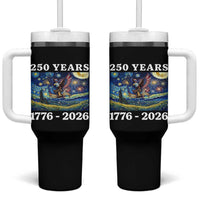 250th America Anniversary Tumbler With Handle Starry Night Patriotic Eagle Liberty Bell American Flag