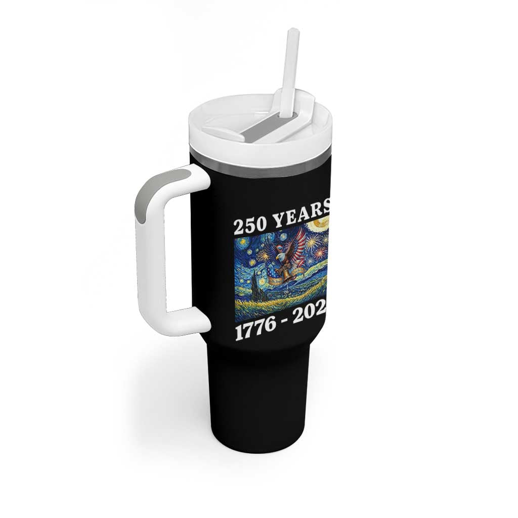 250th America Anniversary Tumbler With Handle Starry Night Patriotic Eagle Liberty Bell American Flag