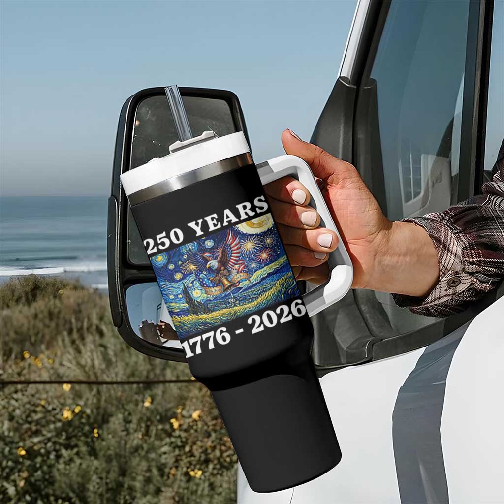 250th America Anniversary Tumbler With Handle Starry Night Patriotic Eagle Liberty Bell American Flag