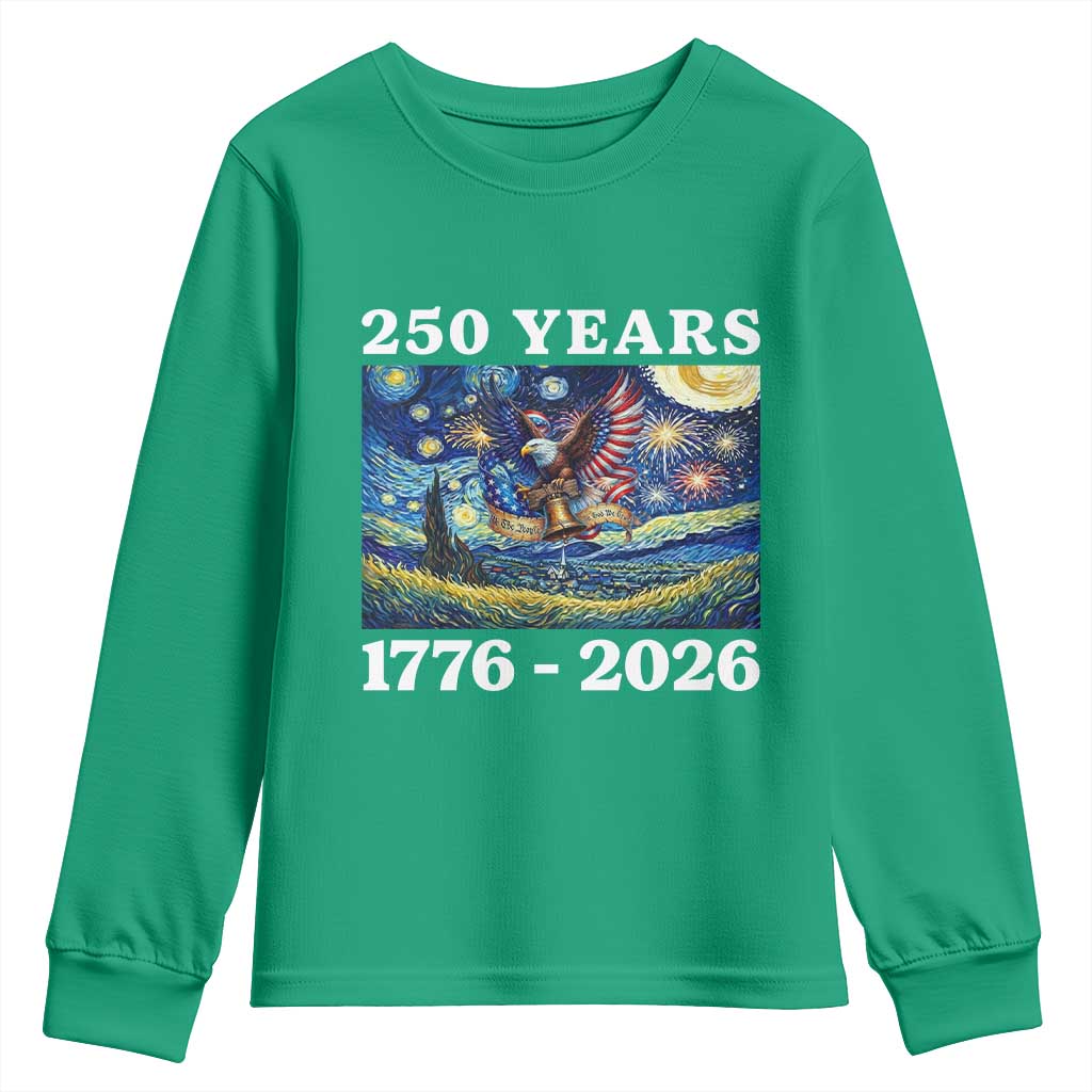 250th America Anniversary Youth Sweatshirt Starry Night Patriotic Eagle Liberty Bell American Flag