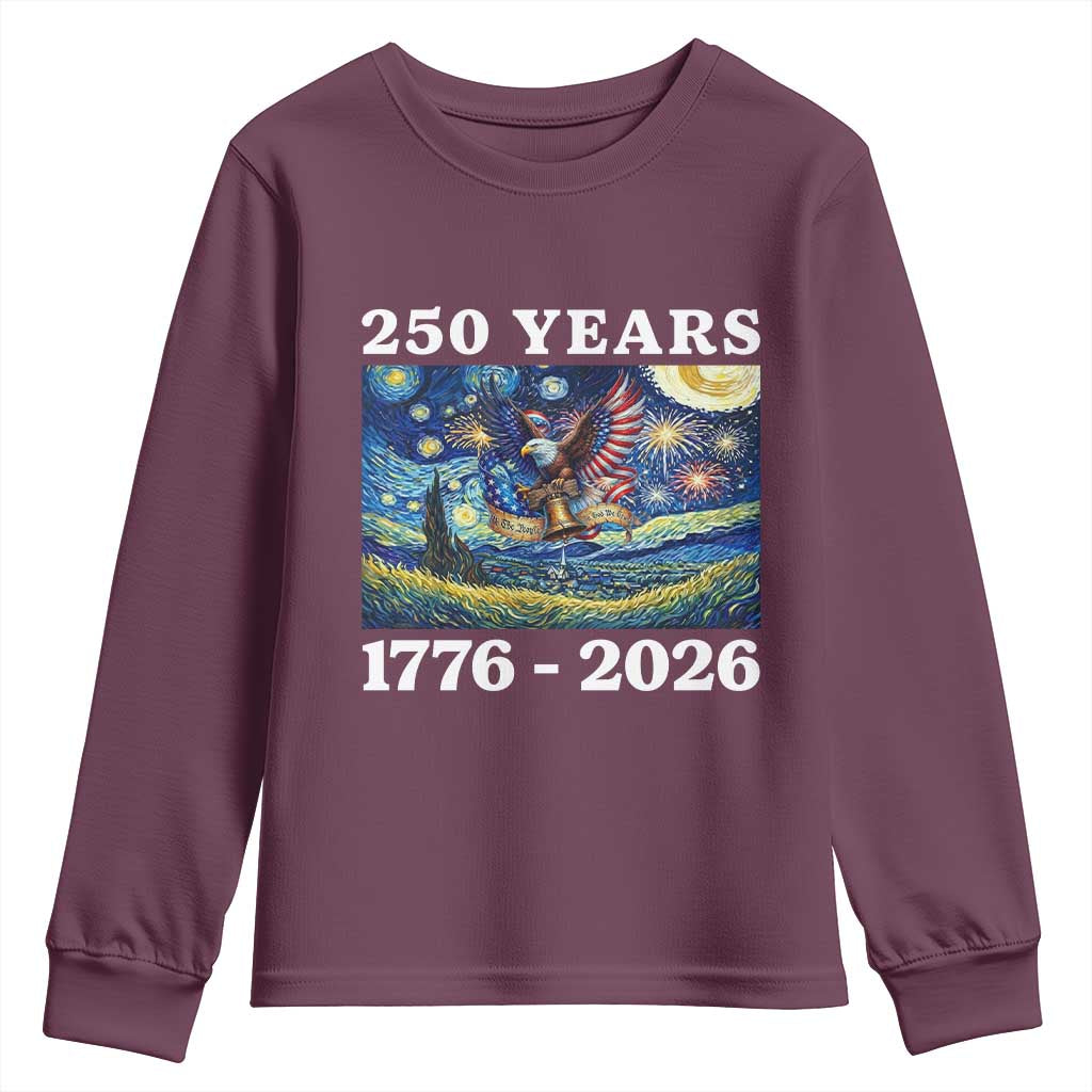 250th America Anniversary Youth Sweatshirt Starry Night Patriotic Eagle Liberty Bell American Flag