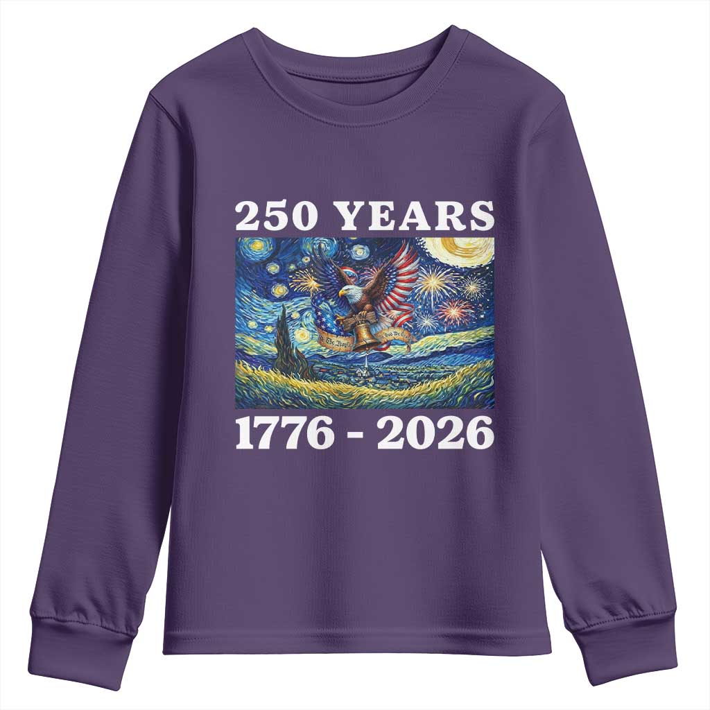 250th America Anniversary Youth Sweatshirt Starry Night Patriotic Eagle Liberty Bell American Flag