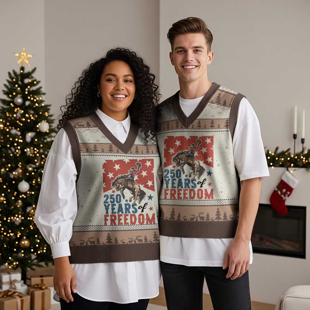 American Rodeo 250th Anniversary V-Neck Knit Sweater Vest Western Cowboy Patriotic Fourth of July