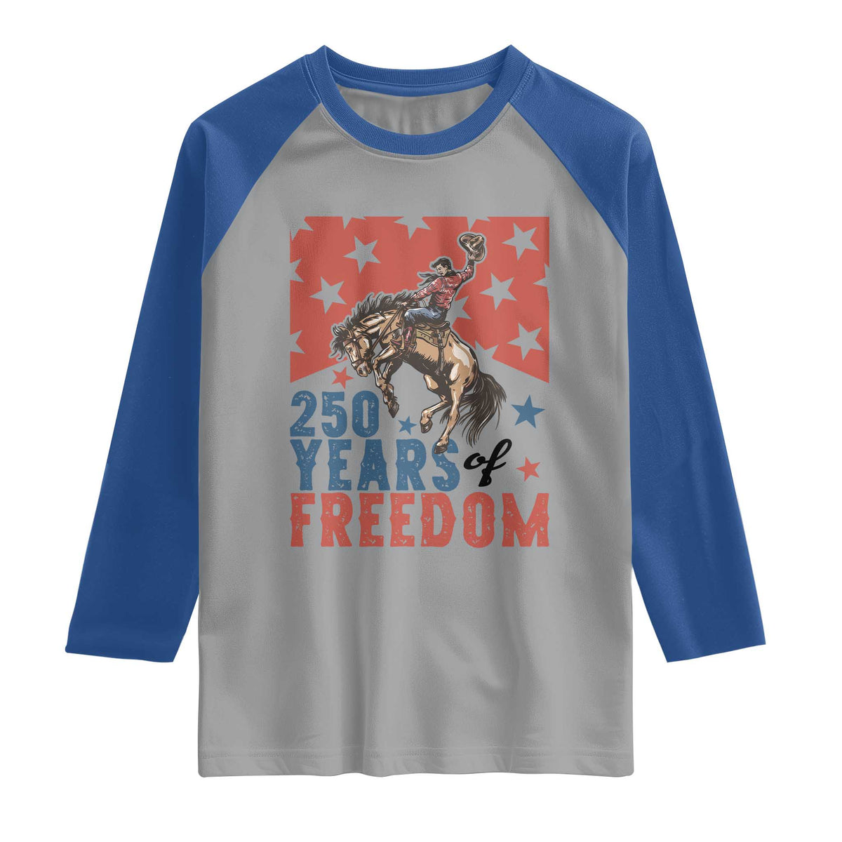 American Rodeo 250th Anniversary Raglan Shirt Western Cowboy Patriotic Fourth of July