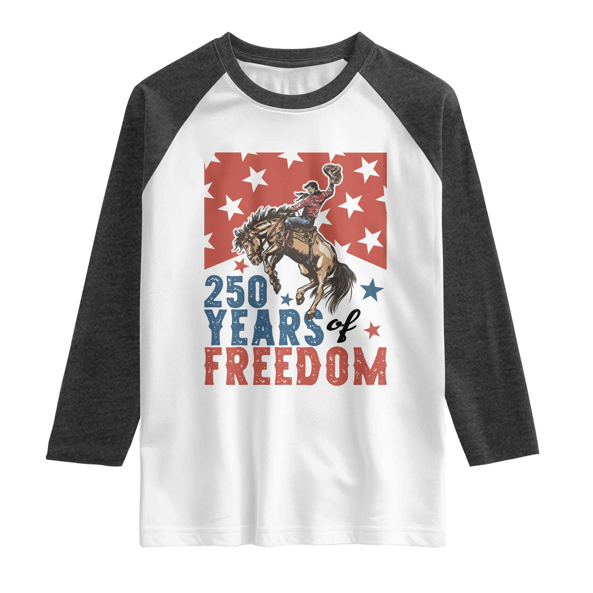 American Rodeo 250th Anniversary Raglan Shirt Western Cowboy Patriotic Fourth of July