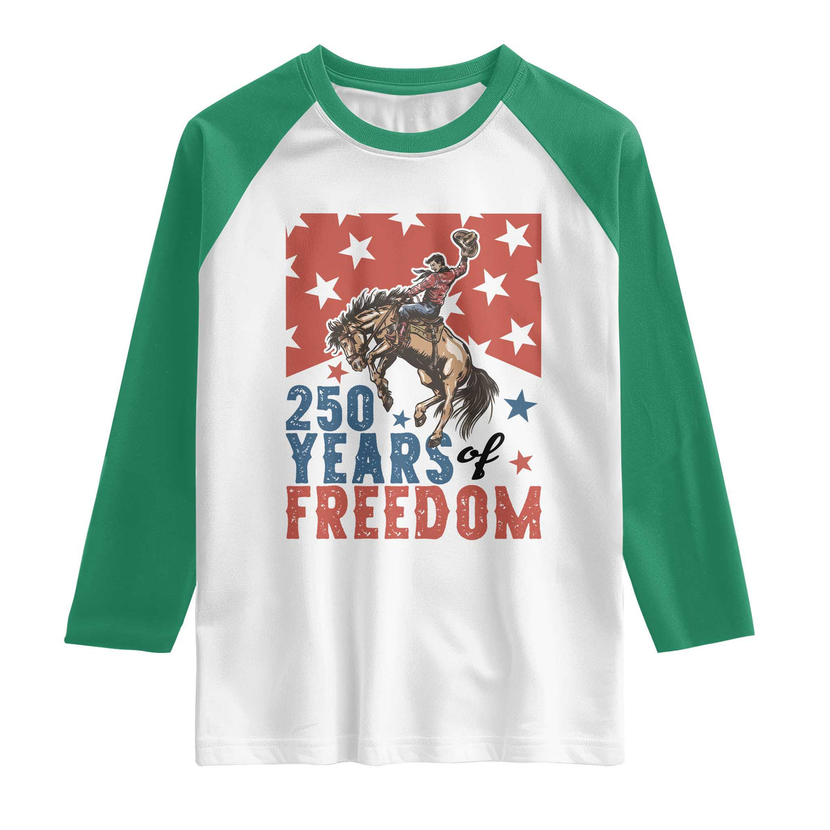 American Rodeo 250th Anniversary Raglan Shirt Western Cowboy Patriotic Fourth of July