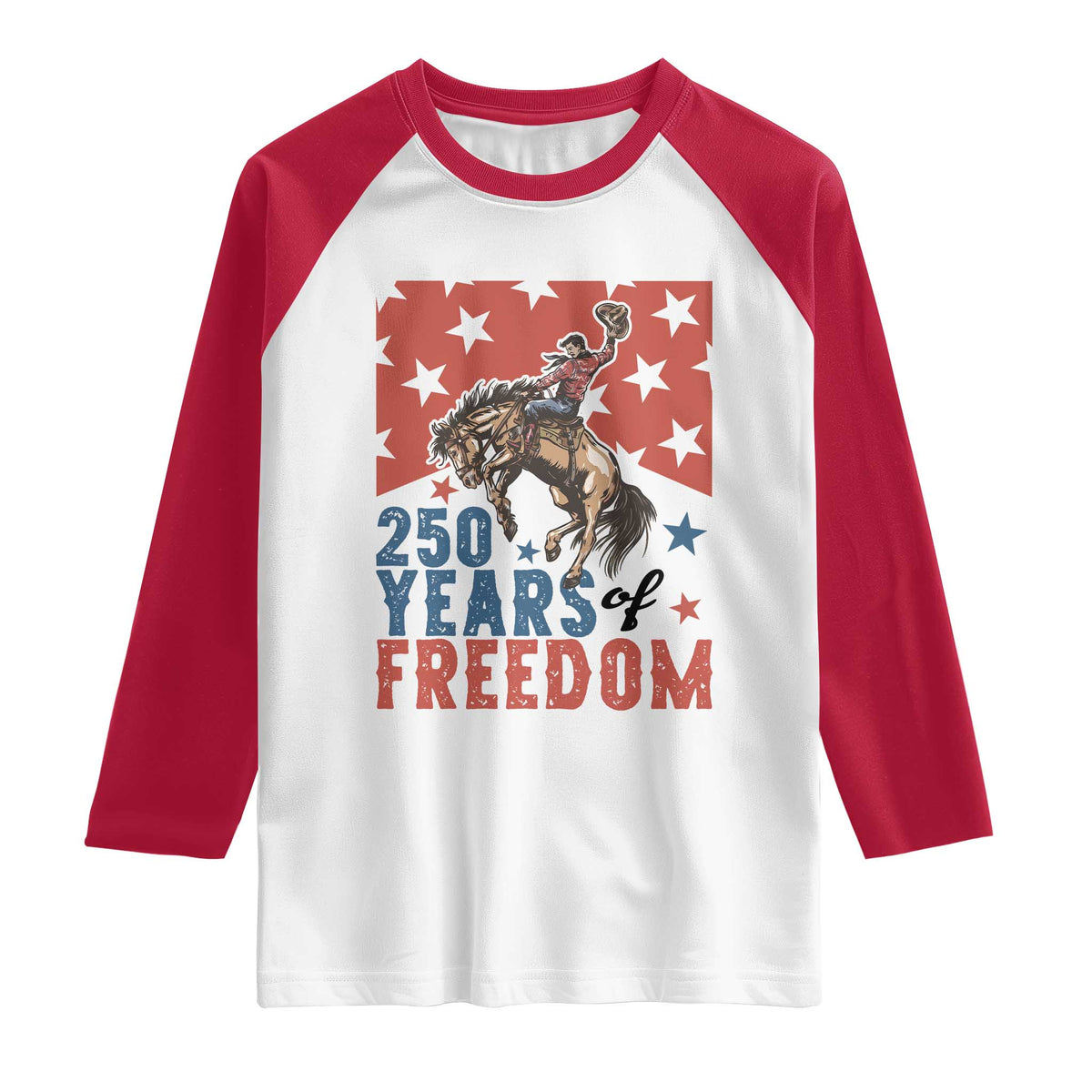 American Rodeo 250th Anniversary Raglan Shirt Western Cowboy Patriotic Fourth of July