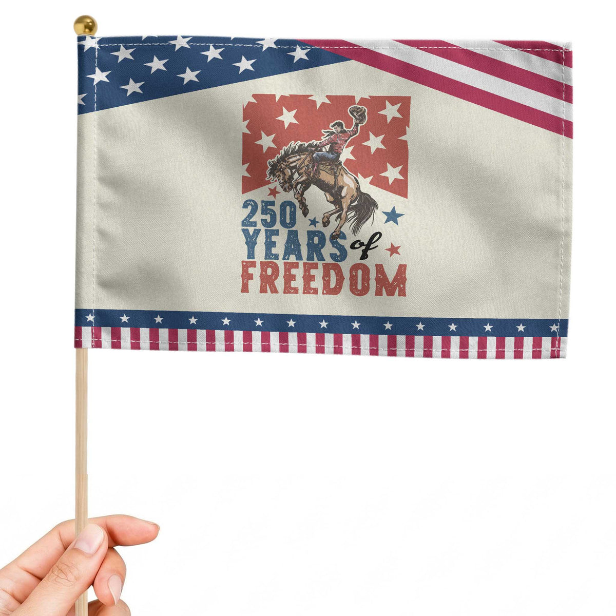 American Rodeo 250th Anniversary Patriotic Handheld Flag Western Cowboy 4th of July