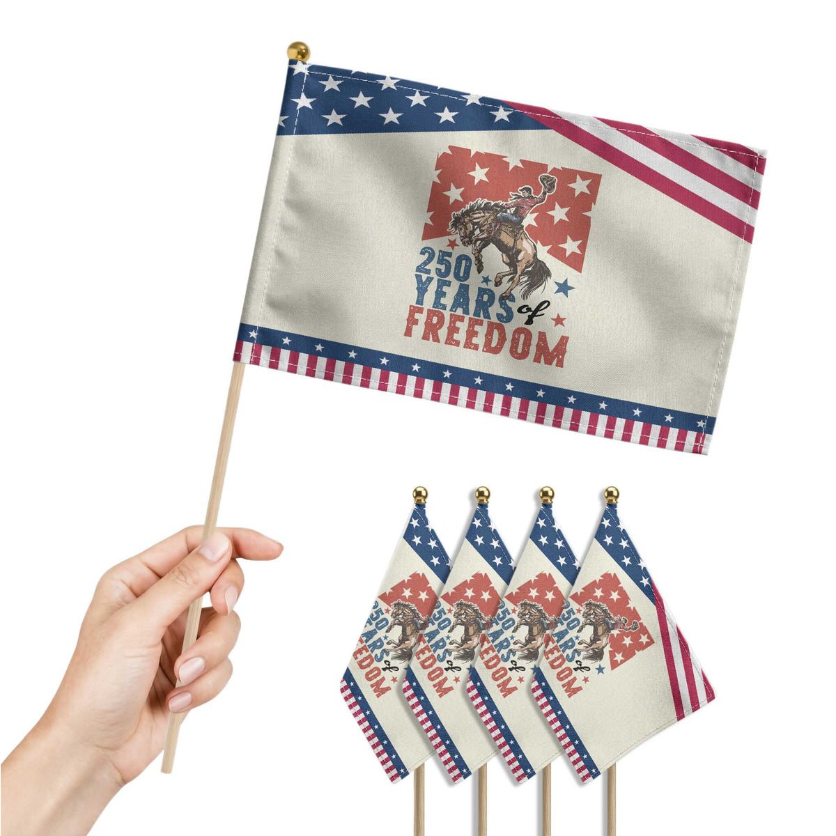 American Rodeo 250th Anniversary Patriotic Handheld Flag Western Cowboy 4th of July