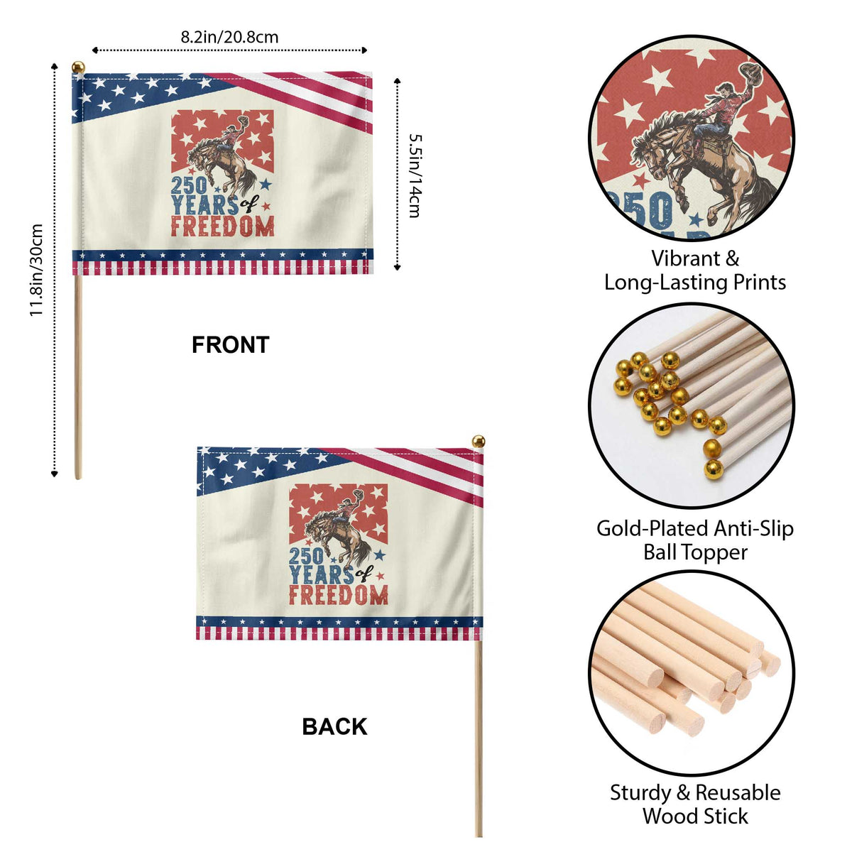 American Rodeo 250th Anniversary Patriotic Handheld Flag Western Cowboy 4th of July