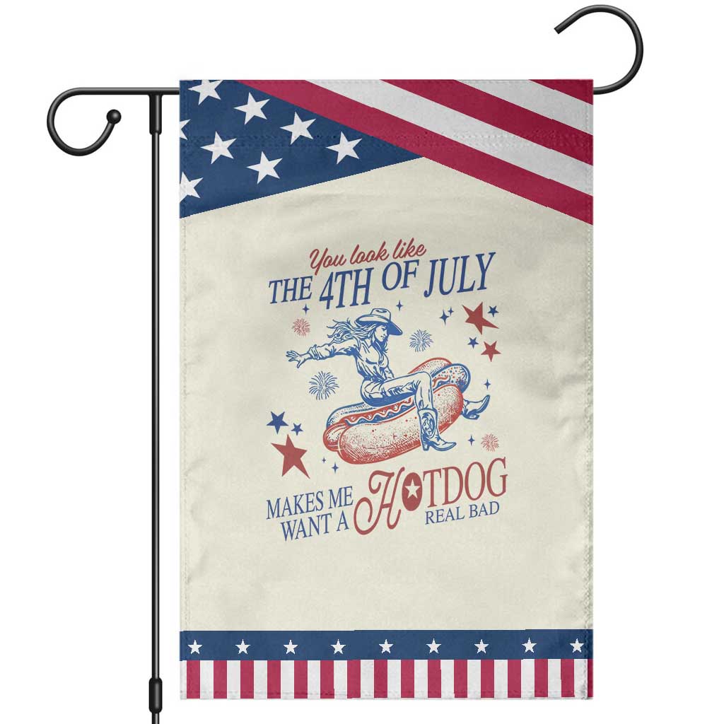 Western Cowgirl You Look Like the 4th of July Patriotic Garden Flag Makes Me Want A Hot Dog Real Bad