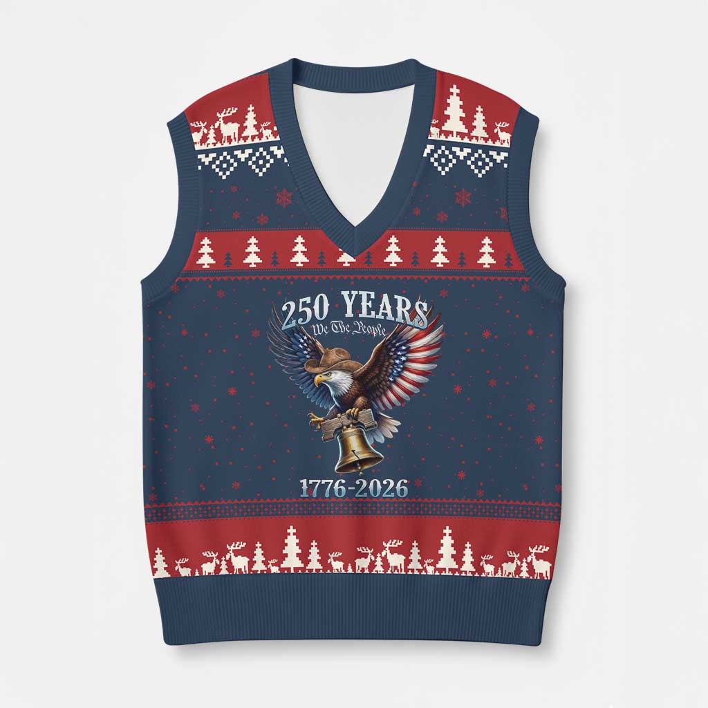 American Rodeo 250th Anniversary V-Neck Knit Sweater Vest Western Cowboy Eagle Patriotic 4th of July