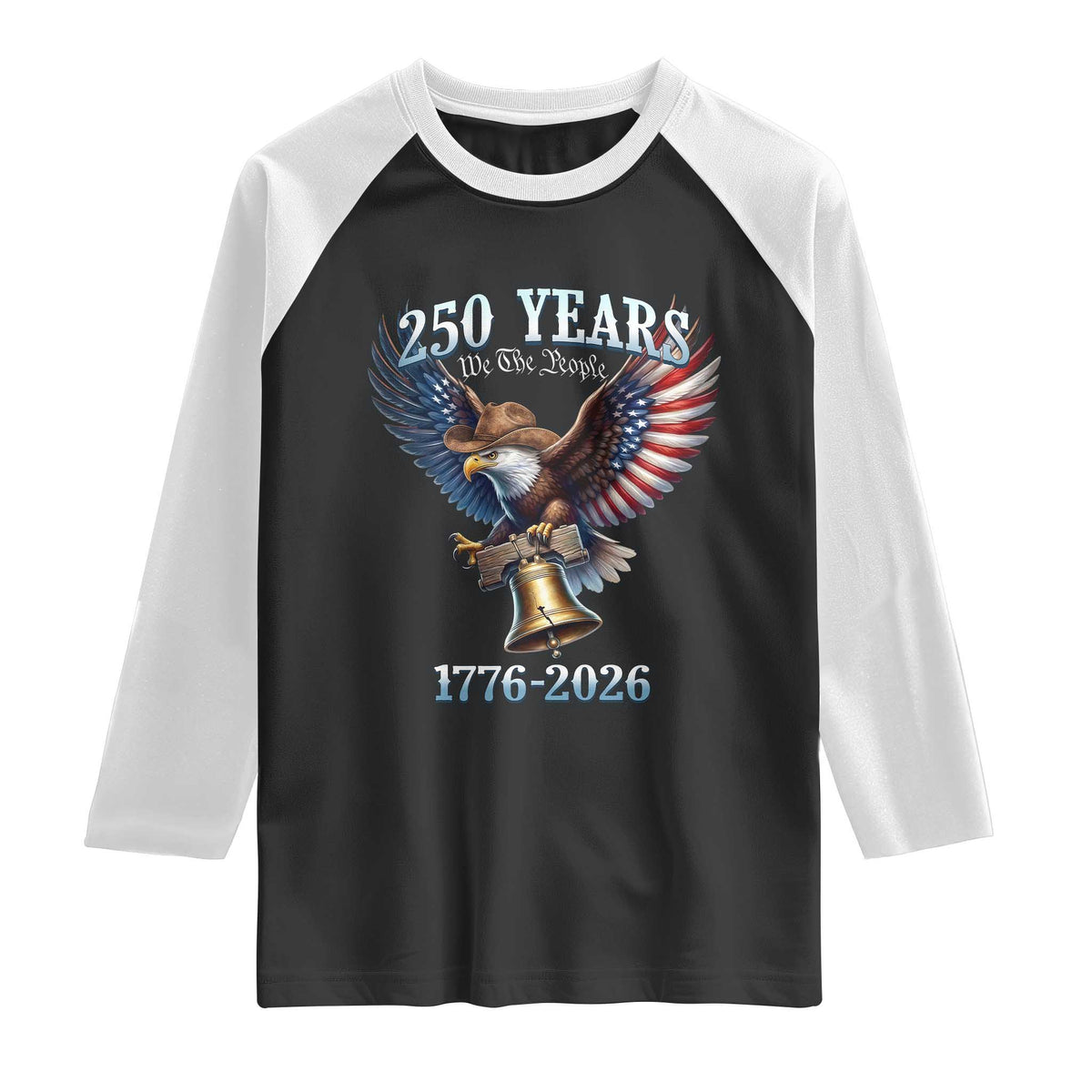 American Rodeo 250th Anniversary Raglan Shirt Western Cowboy Eagle Patriotic 4th of July