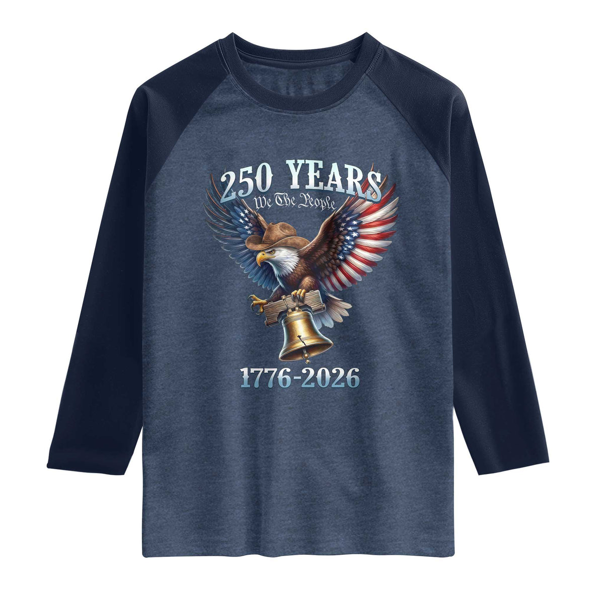 American Rodeo 250th Anniversary Raglan Shirt Western Cowboy Eagle Patriotic 4th of July
