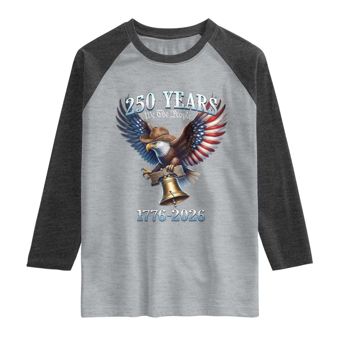 American Rodeo 250th Anniversary Raglan Shirt Western Cowboy Eagle Patriotic 4th of July