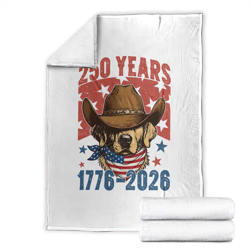 250th America Anniversary Throw Blanket Western Golden Retriever 4th of July