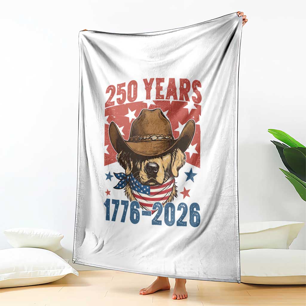 250th America Anniversary Throw Blanket Western Golden Retriever 4th of July