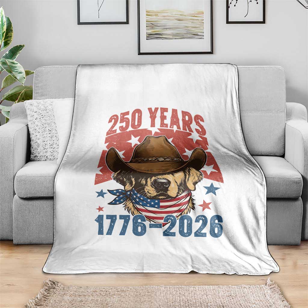250th America Anniversary Throw Blanket Western Golden Retriever 4th of July