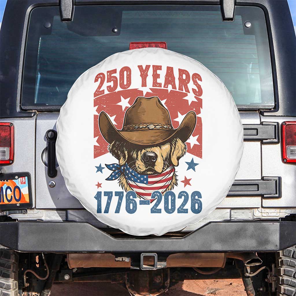 250th America Anniversary Spare Tire Cover Western Golden Retriever 4th of July