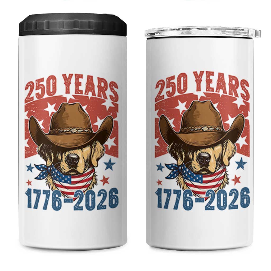 250th America Anniversary 4 in 1 Can Cooler Tumbler Western Golden Retriever 4th of July