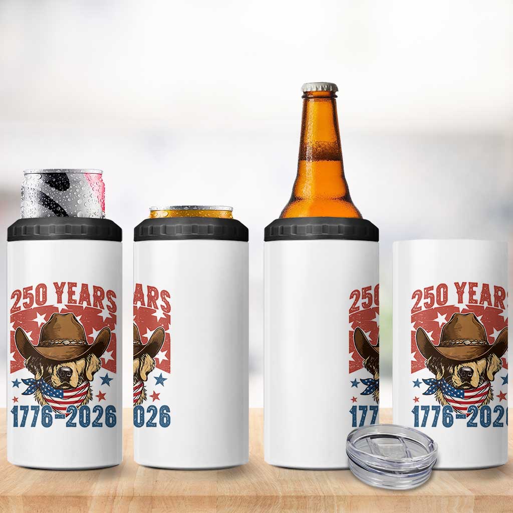 250th America Anniversary 4 in 1 Can Cooler Tumbler Western Golden Retriever 4th of July