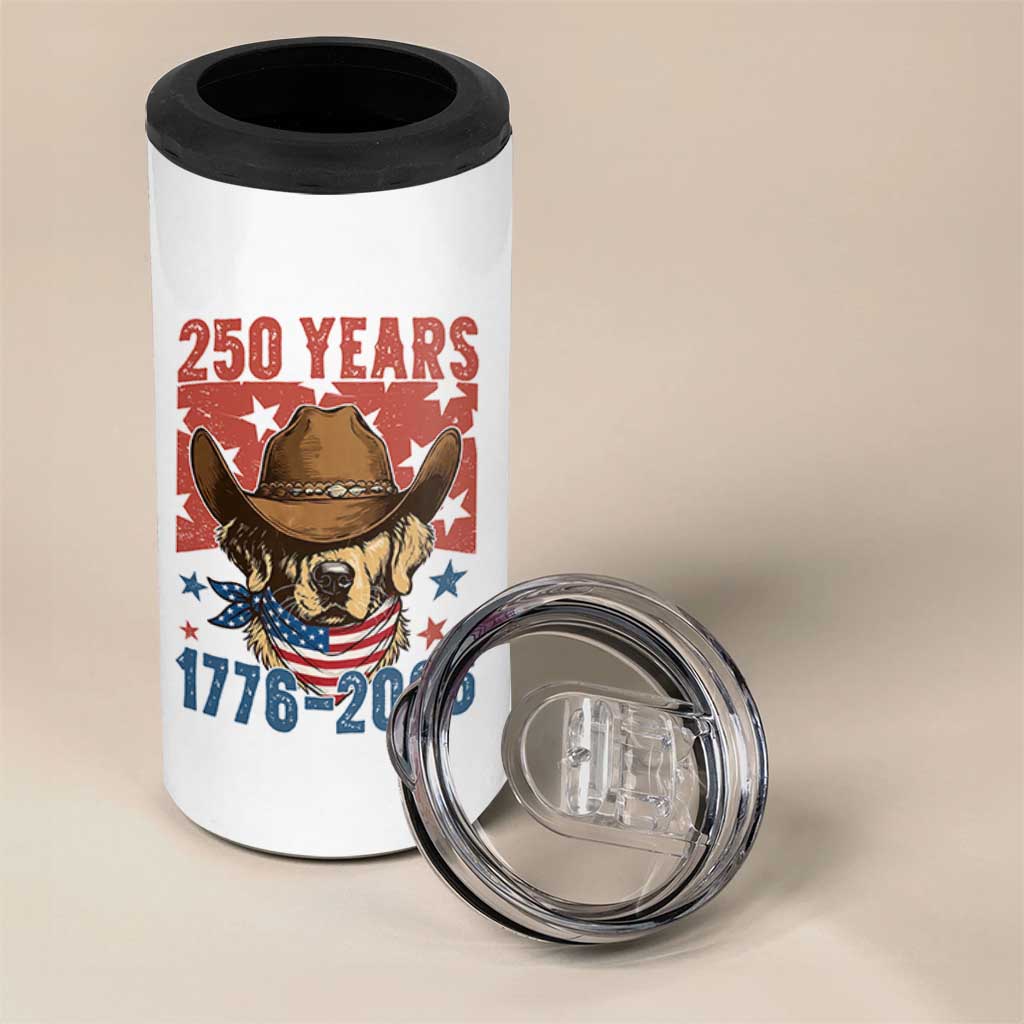 250th America Anniversary 4 in 1 Can Cooler Tumbler Western Golden Retriever 4th of July