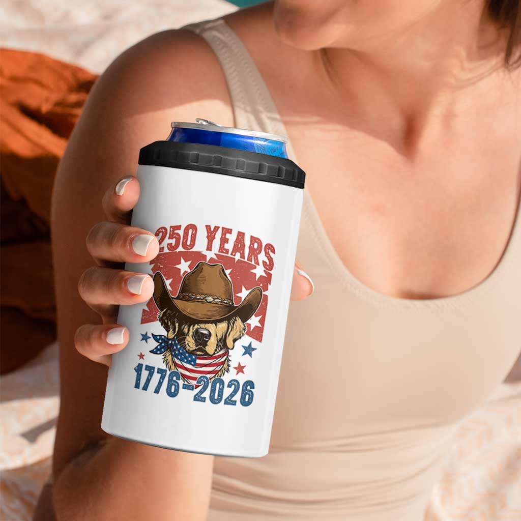 250th America Anniversary 4 in 1 Can Cooler Tumbler Western Golden Retriever 4th of July
