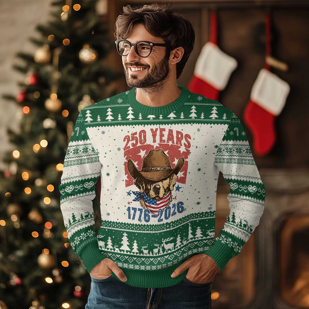 250th America Anniversary Ugly Christmas Sweater Western Golden Retriever 4th of July