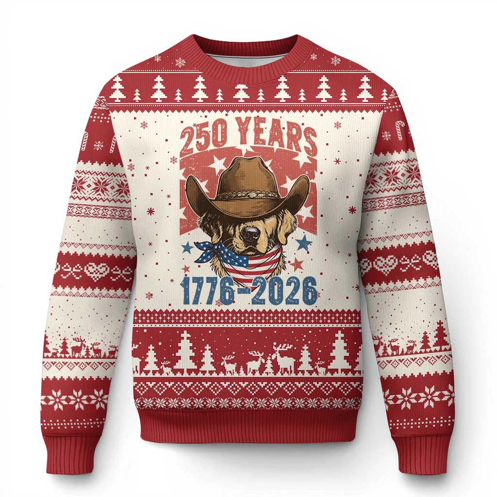250th America Anniversary Ugly Christmas Sweater Western Golden Retriever 4th of July
