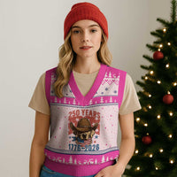 250th America Anniversary V-Neck Knit Sweater Vest Western Golden Retriever 4th of July