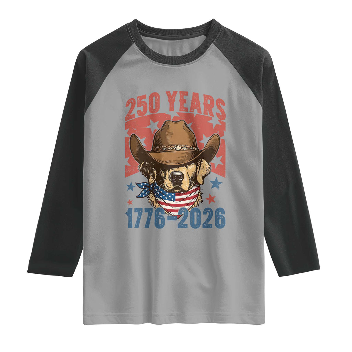 250th America Anniversary Raglan Shirt Western Golden Retriever 4th of July
