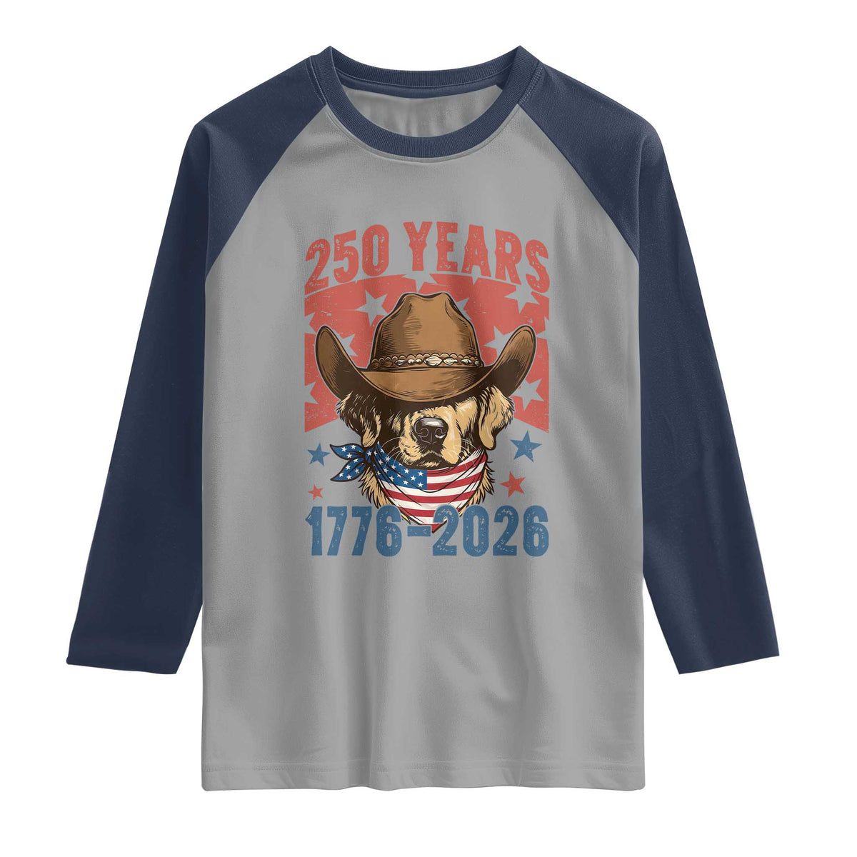 250th America Anniversary Raglan Shirt Western Golden Retriever 4th of July