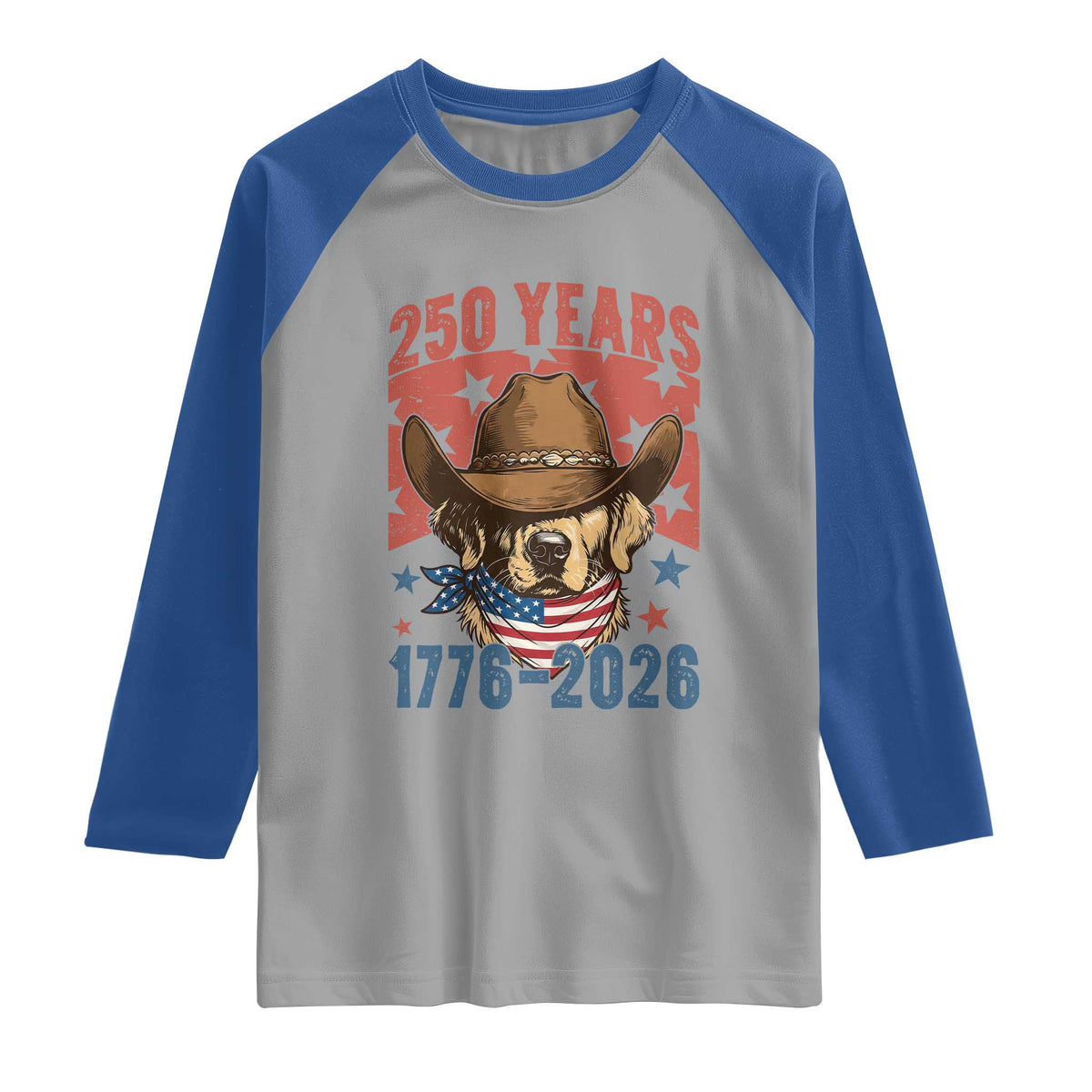 250th America Anniversary Raglan Shirt Western Golden Retriever 4th of July